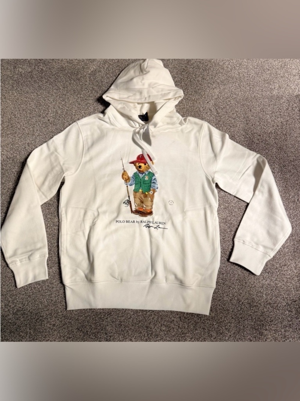 Polo by Ralph Lauren White Hoodie with Fishing Bear Graphic